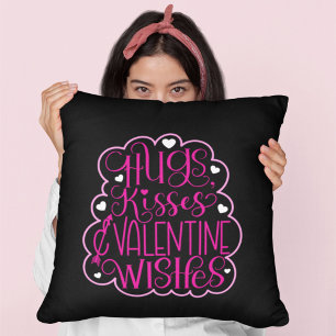 Coussin Hugs, baisers et Voeux de Saint Valentin, Coeurs, 