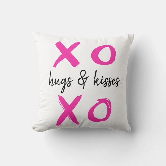 Coussin Hugs & baisers, xoxo, Saint-Valentin, rose (Recto)
