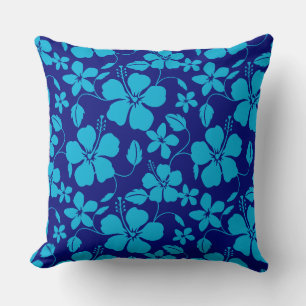 COUSSIN HULA HAWAIEN (HIBISCUS) BLEU FONCÉ/CLAIR