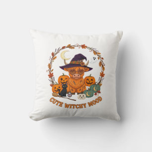Coussin Humeur de sorcière mignonne Halloween Vache des Hi