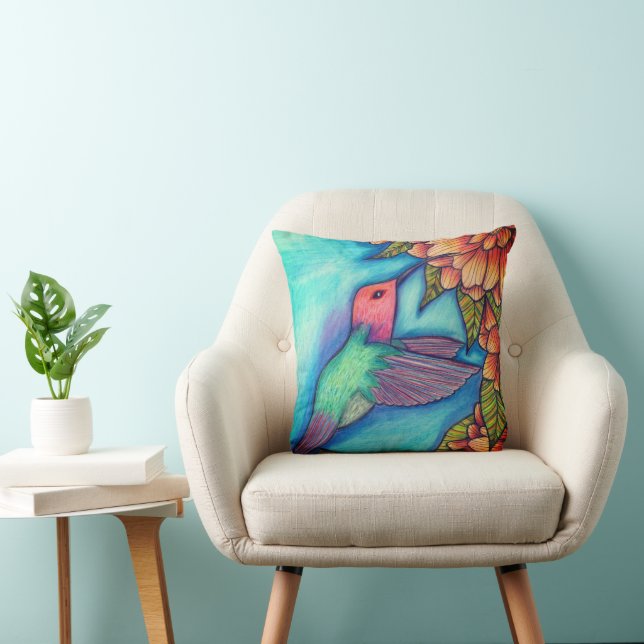 Coussin Hummingbird Imprimer Pillow Carré Floral (Chaise)
