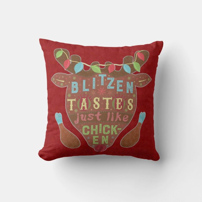 Coussin Humour drôle de renne de poulet de Blitzen de Noël (Recto)