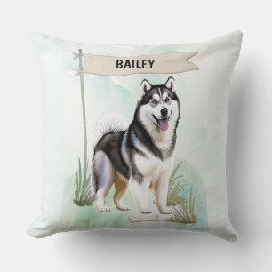 Coussin Husky Sibérien Aquarelle Chien Personnalisé