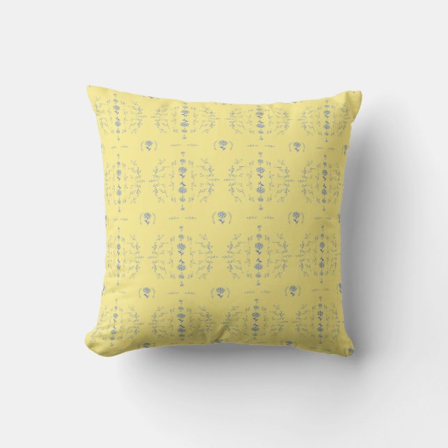 Coussin Hydrangea Block Motif jaune et bleu (Recto)