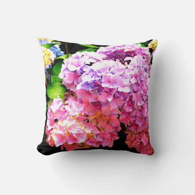 Coussin Hydrangea garden, rose, bleu, purple floral (Recto)
