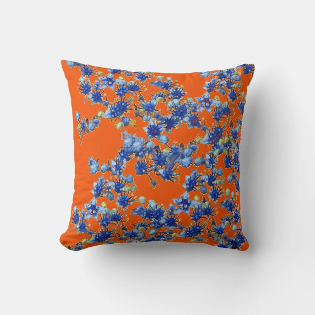 Coussin hydrangea orange et bleu (Recto)