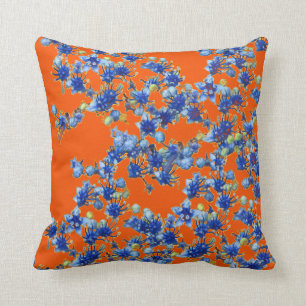 Coussin hydrangea orange et bleu