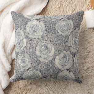 Coussin hydrangea rose florale perle prune marine