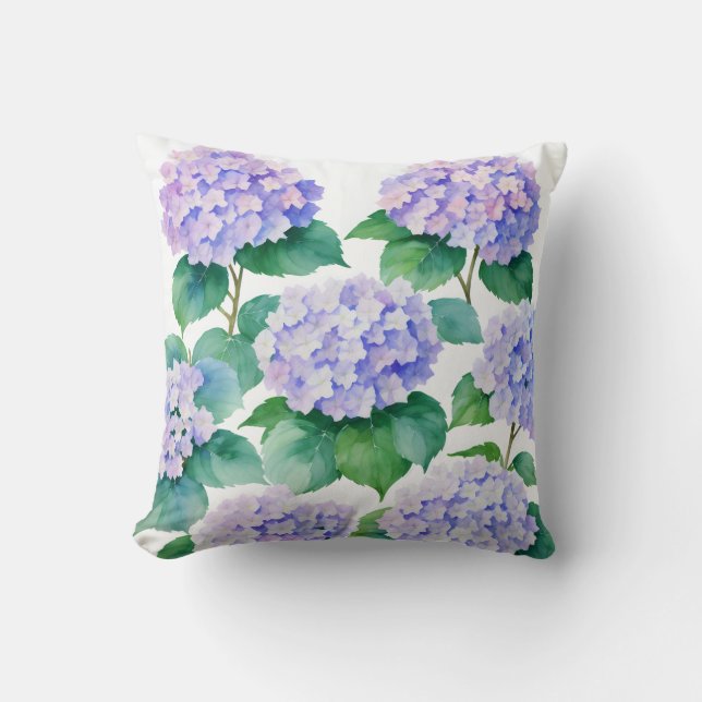 Coussin Hydrangeas Aquarelle Art Floral (Recto)