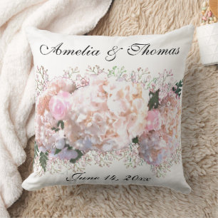 Coussin Hydrangeas blancs en dentelle romantique roses ros