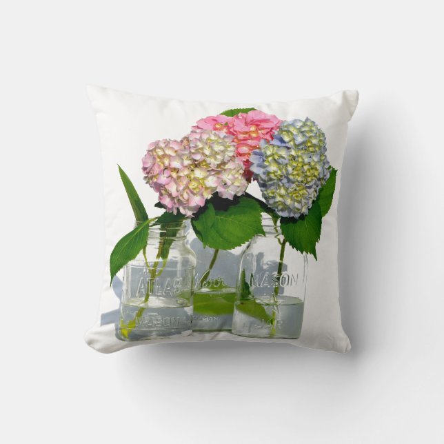 Coussin Hydrangeas et jarre de Mason (Recto)