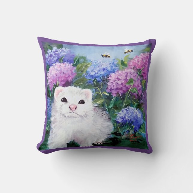 Coussin HYDRANGEAS FERRETS ET Abeilles JETER DES OREILLES (Recto)