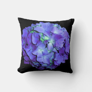 Coussin Hydrangée violette et turquoise, fleurs bleu viole