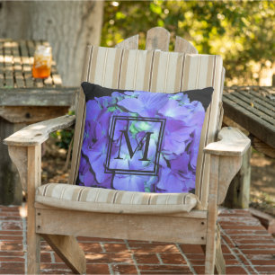 Coussin Hydrangée violette et turquoise, fleurs bleu viole
