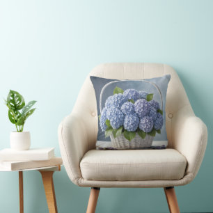 Coussin Hydrangées Dans Le Panier D'osier