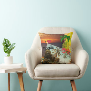 Coussin I Love Florida, Colorful Popular Tropical Design,