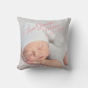 Coussin I Love Grand-Père Photo de naissance personnalisée