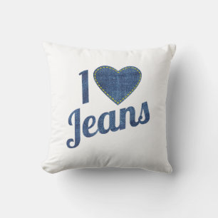 Coussin I love jeans vintage fashion design with seam hear