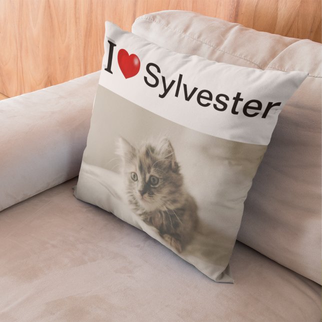 Coussin I Love My Cat photo personnalisée (Créateur téléchargé)