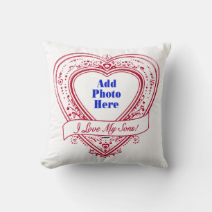 Coussin I Love My Sons ! Photo Red Hearts