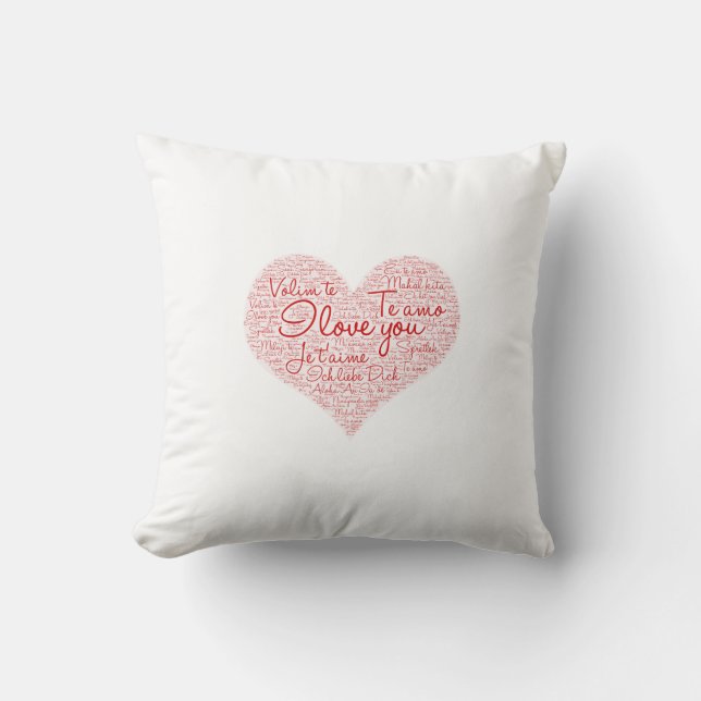 Coussin I Love You Word Cloud Coeur rouge Saint Valentin (Recto)