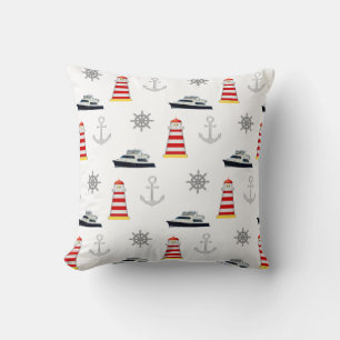 Coussin Icônes nautiques, ancre argentée sur fond blanc
