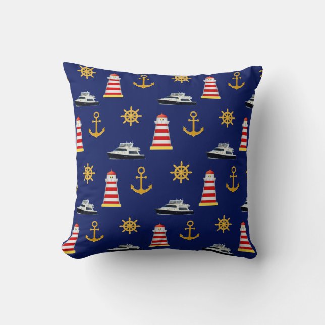 Coussin Icônes nautiques sur bleu marine (Recto)