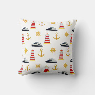 Coussin Icônes nautiques sur l'oreiller à lancer blanc