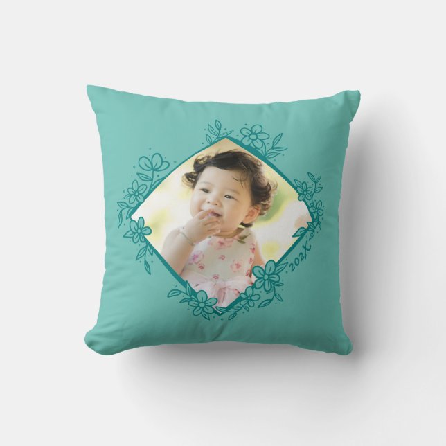 Coussin Idée cadeau photo - Citation florale Turquoise ore (Recto)