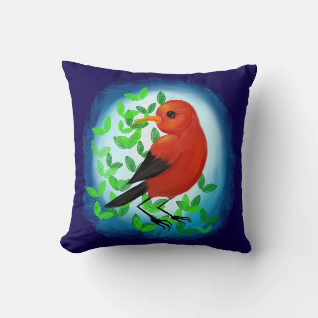 Coussin 'I'iwi et Feuilles lancent l'oreiller (Recto)
