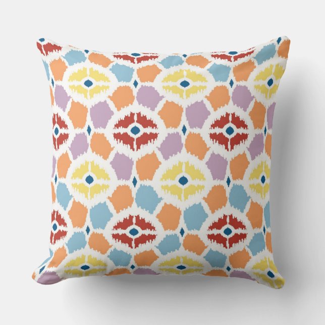 Coussin Ikat coloré de diamants géométrique (Recto)