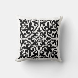 Coussin Ikat damask motif - noir et blanc
