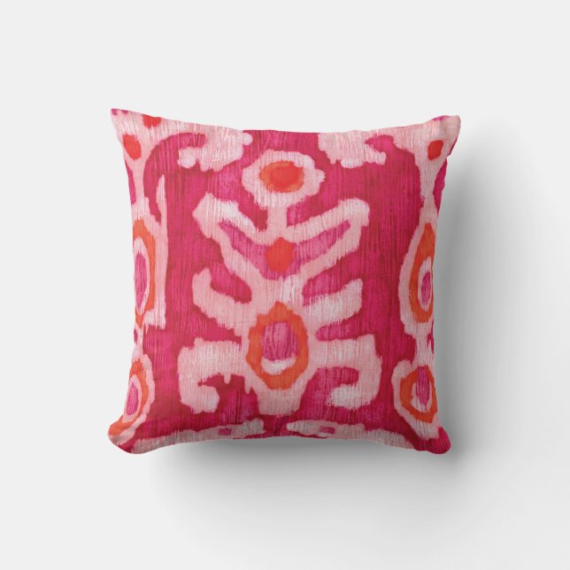 Coussin Ikat de la tribu rose et orange (Recto)