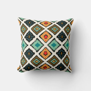 Coussin Ikat géométrique, folklore texture tribale.