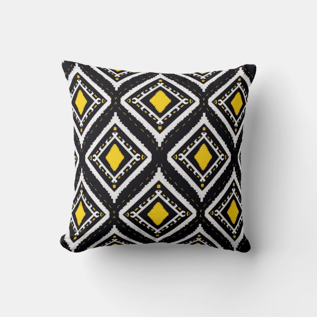 Coussin Ikat motif ethnie tribale textile American Afric (Recto)
