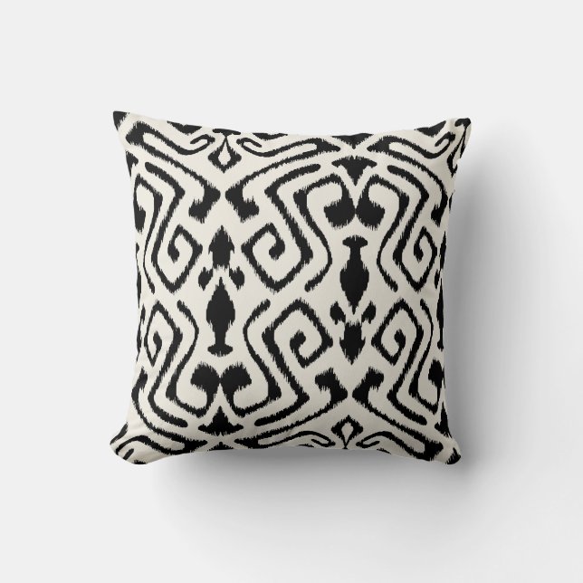 Coussin ikat noir et blanc chic moderne (Recto)