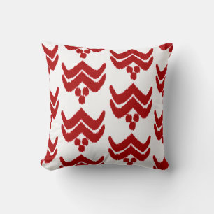 Coussin Ikat stylisé floral - rouge foncé et blanc
