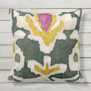 Coussin Ikat Tribal Rose et Vert
