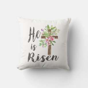 Coussin Il est Ressuscité Croix Florale Vintage Joyeuses P