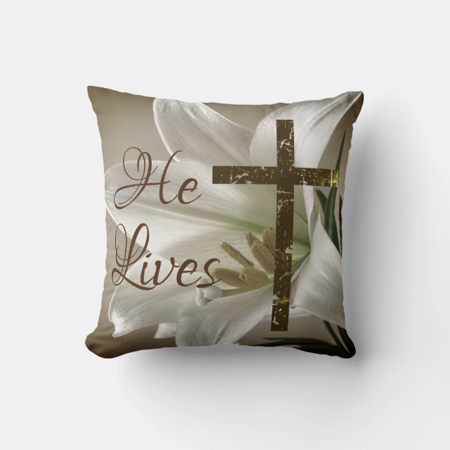 Coussin Il vit avec Croix et Lily Pâques (Recto)