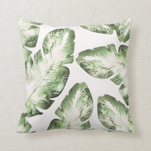 Coussin Île chic de feuille tropical vert blanc élégant