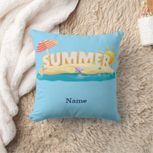 Coussin Île de plage estivale 3D Vacances tropicales branc
