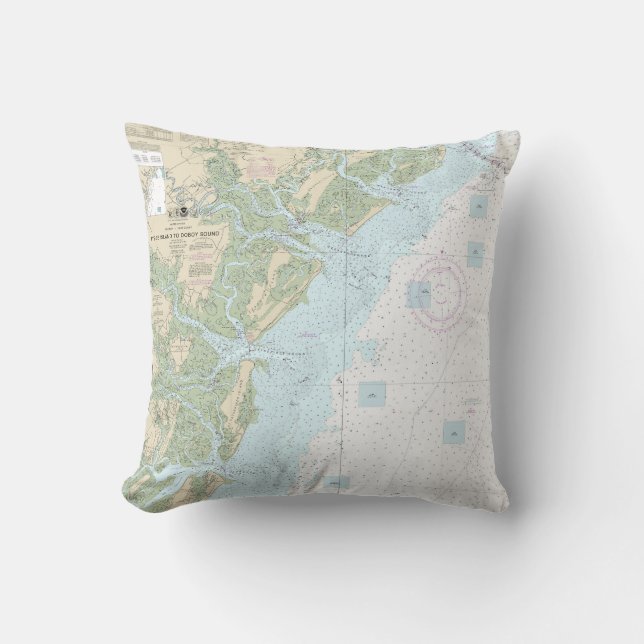 Coussin Ile de Tybee à Doboy Sound Graphique nautique 1150 (Recto)