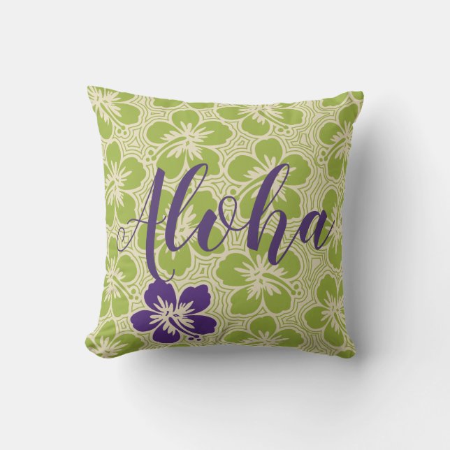 Coussin Ile Hibiscus Hawaïen réversible Aloha (Recto)