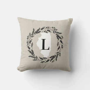 Coussin Illinois Rustic Wreath Monogram Jeu d'oreiller