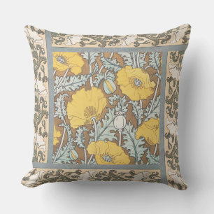 Coussin Illustration Art Nouveau Poppy Fleur Jaune