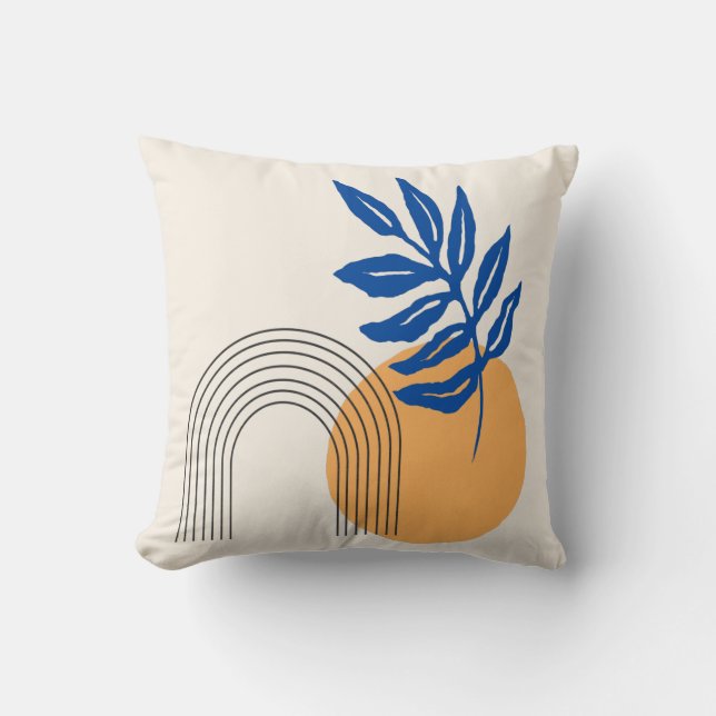 Coussin Illustration botanique Abstraite moderne bleu jaun (Recto)