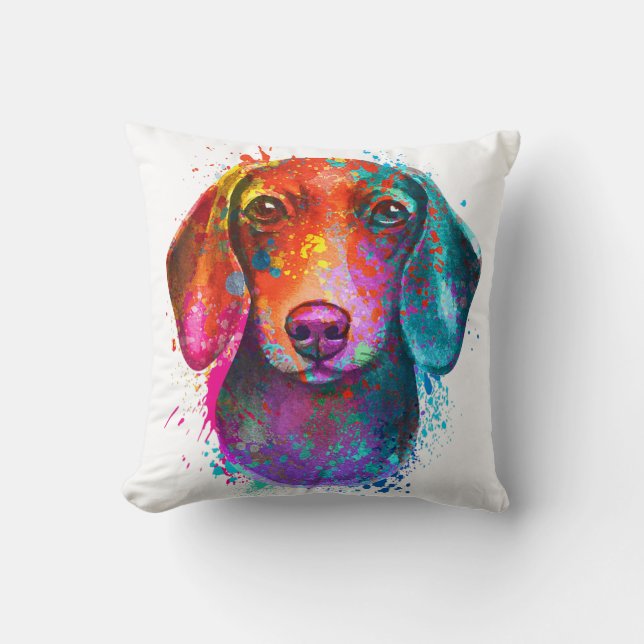 Coussin Illustration colorée de l'art Dachshund Dog (Recto)