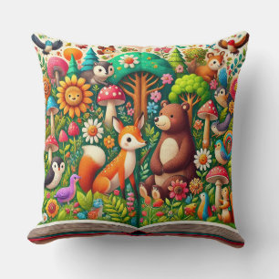 Coussin Illustration colorée de livre d'histoires d'animau