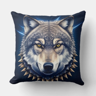 Coussin Illustration créative d'une tête de loup avec inte